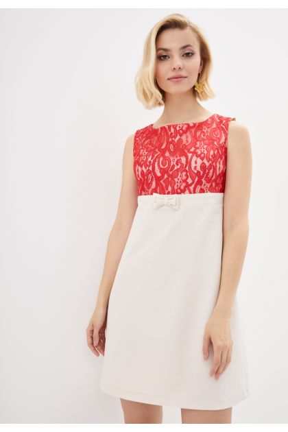 Платье "Симона" (бежевый+красный)